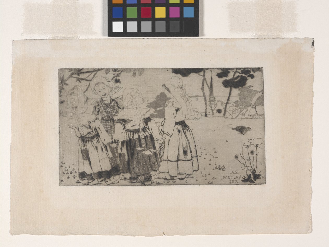La Ronde De Pont-Aven (tanssi Pont-Avenissa) (etsaus, akvatinta ja kuivakärki) tekijältä Armand Séguin