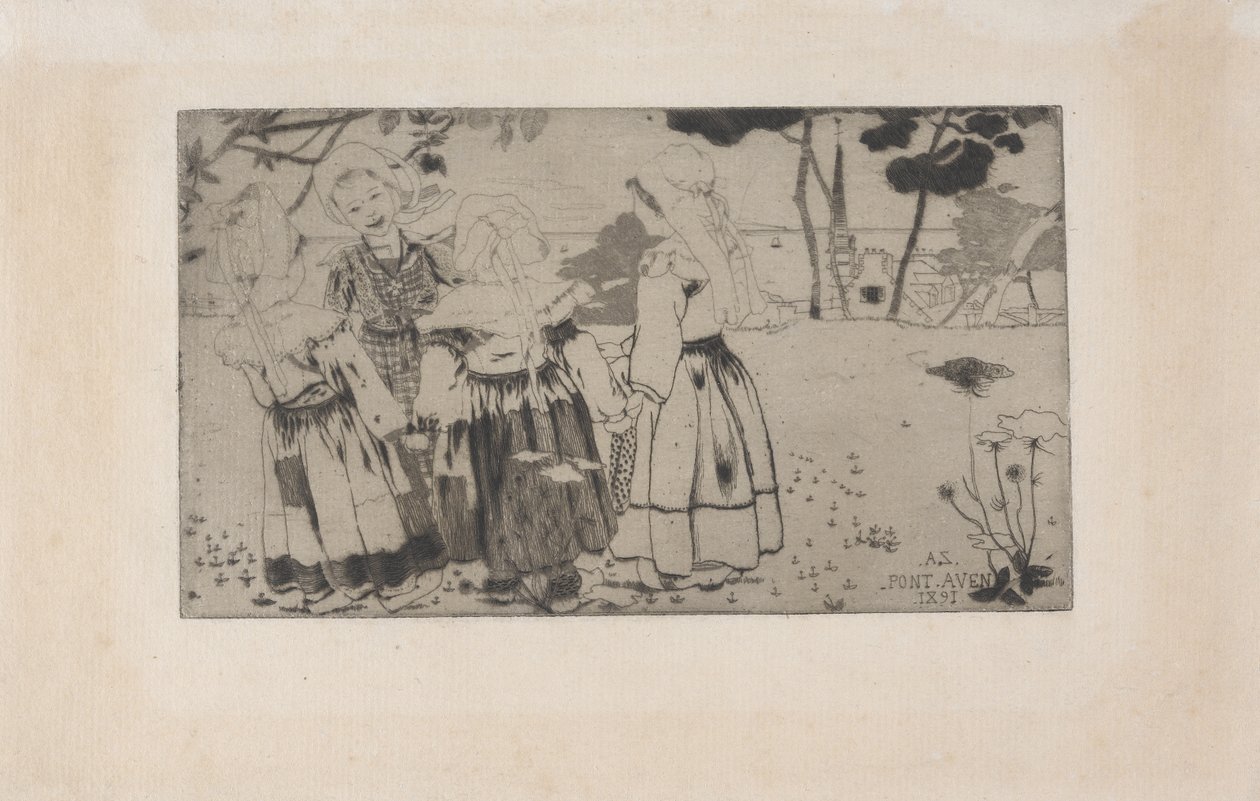 La Ronde de Pont-Aven (A Dança em Pont-Aven) 1891 (gravura, água-tinta e ponta seca) finlandês tekijältä Armand Séguin