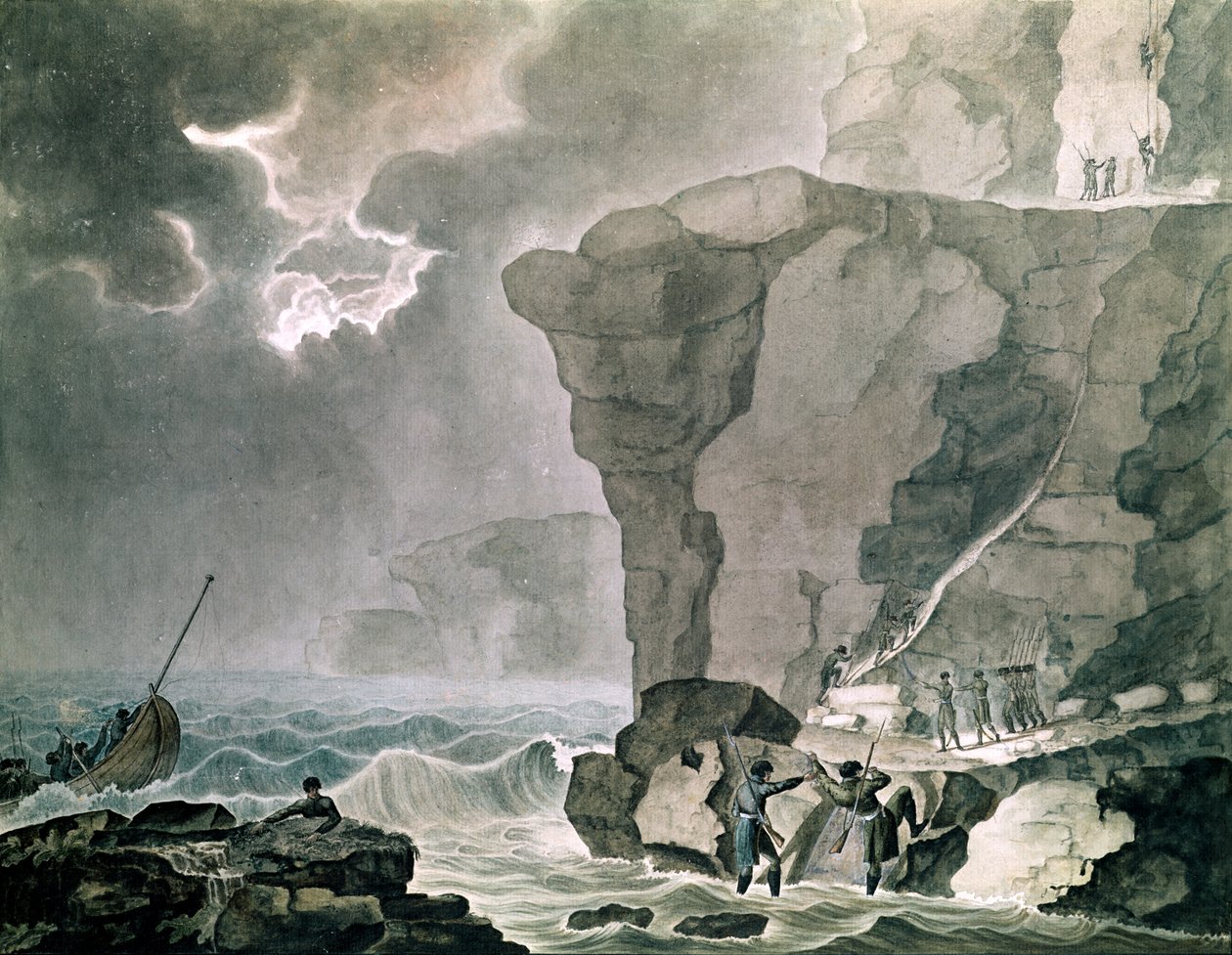 Salaliittolaisten maihinnousu Cadoudal-tapauksessa Bivillen kalliolla lähellä Dieppeä, 16. tammikuuta 1804 (wc paperilla) tekijältä Armand de Polignac