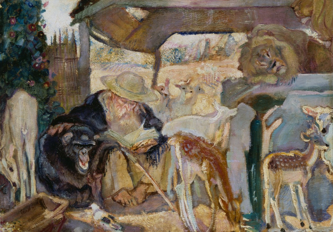 Pyhä Anthony eläinten joukossa, Armando Spadini (1883-1925), öljy levylle, 66x96 cm tekijältä Armando Spadini