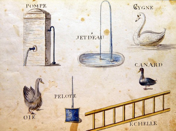 Kuvitukset lähteestä "A French Alphabet Book of 1814", julkaisija Charles Plante Fine Arts. tekijältä Arnaud de Beauregard