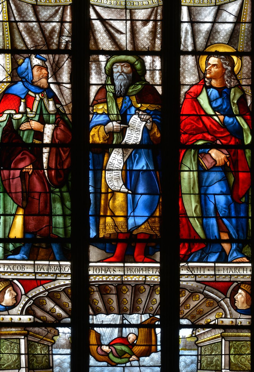 Jaakob, Jonas ja Pyhä Markus - Lasimaalaus Pyhän Annan kappelissa, Arnaud de Moles (1470-1520) valmistui 1513 - Cathedrale Sainte Marie d