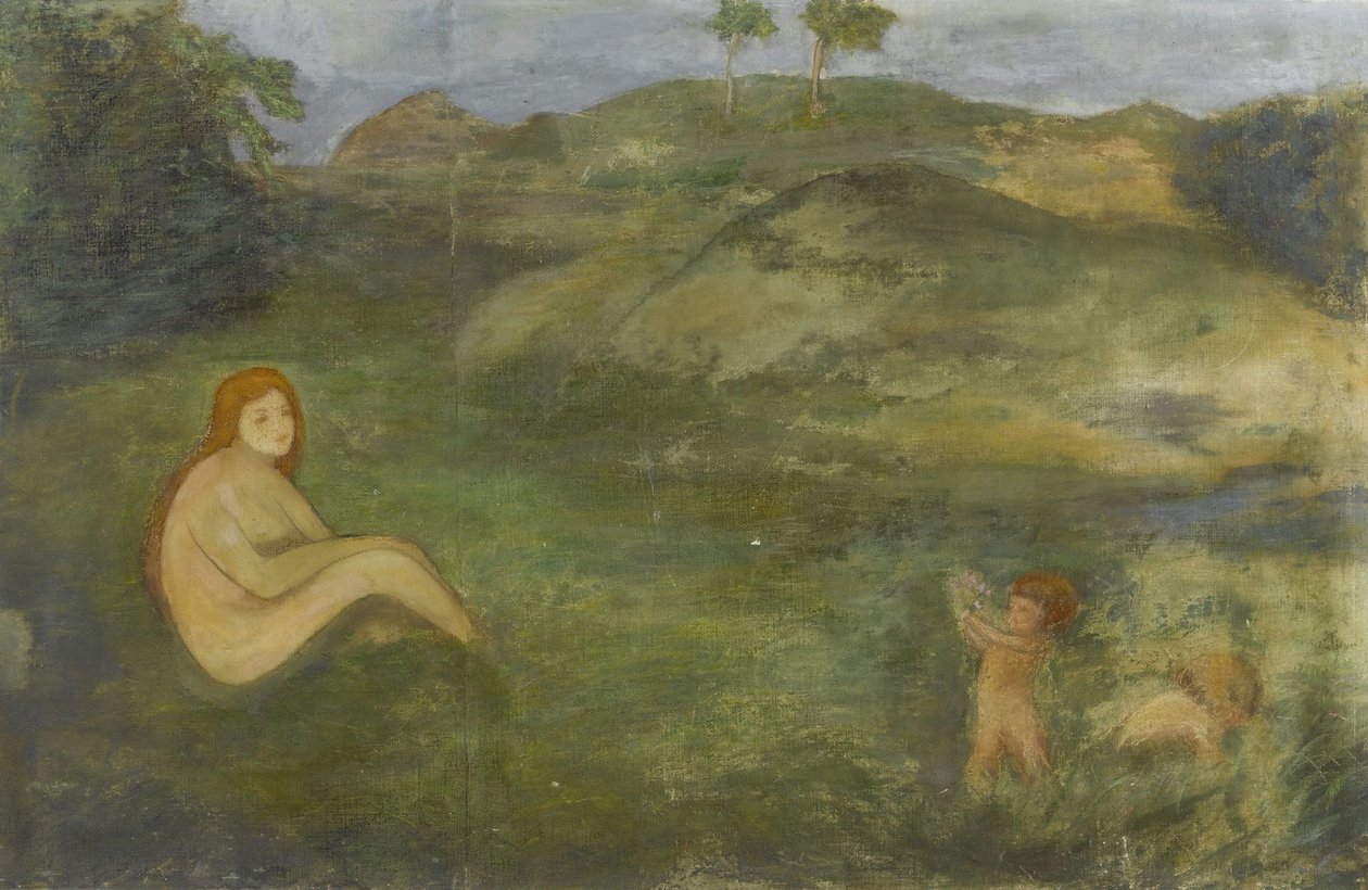 Nymphe im Wiesengrund als Repräsentantin der Urzeit (1858) tekijältä Arnold Böcklin