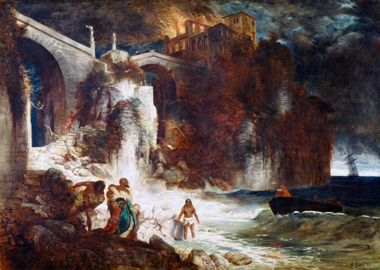 Merirosvojen hyökkäys rannikkolinnoitukseen, 1872 tekijältä Arnold Böcklin