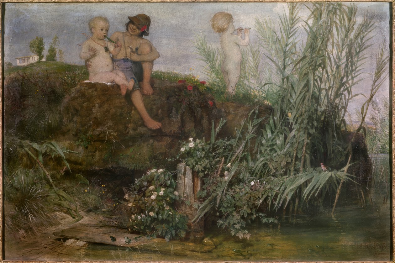 Maipfeifen schnitzende Kinder tekijältä Arnold Böcklin