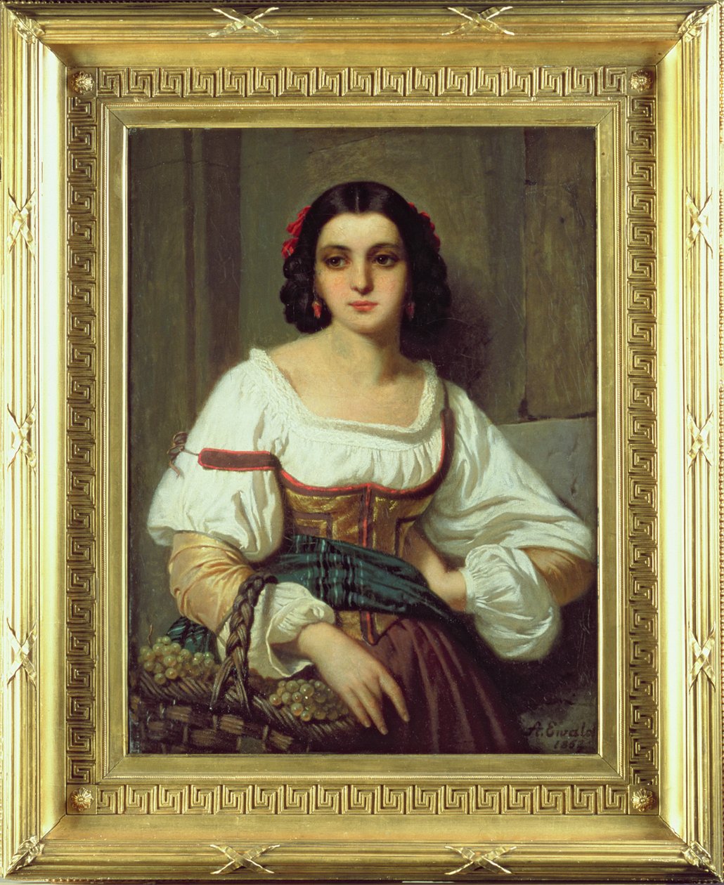 Italialainen nainen viinikorin kanssa, 1862 tekijältä Arnold Ferdinand Ewald