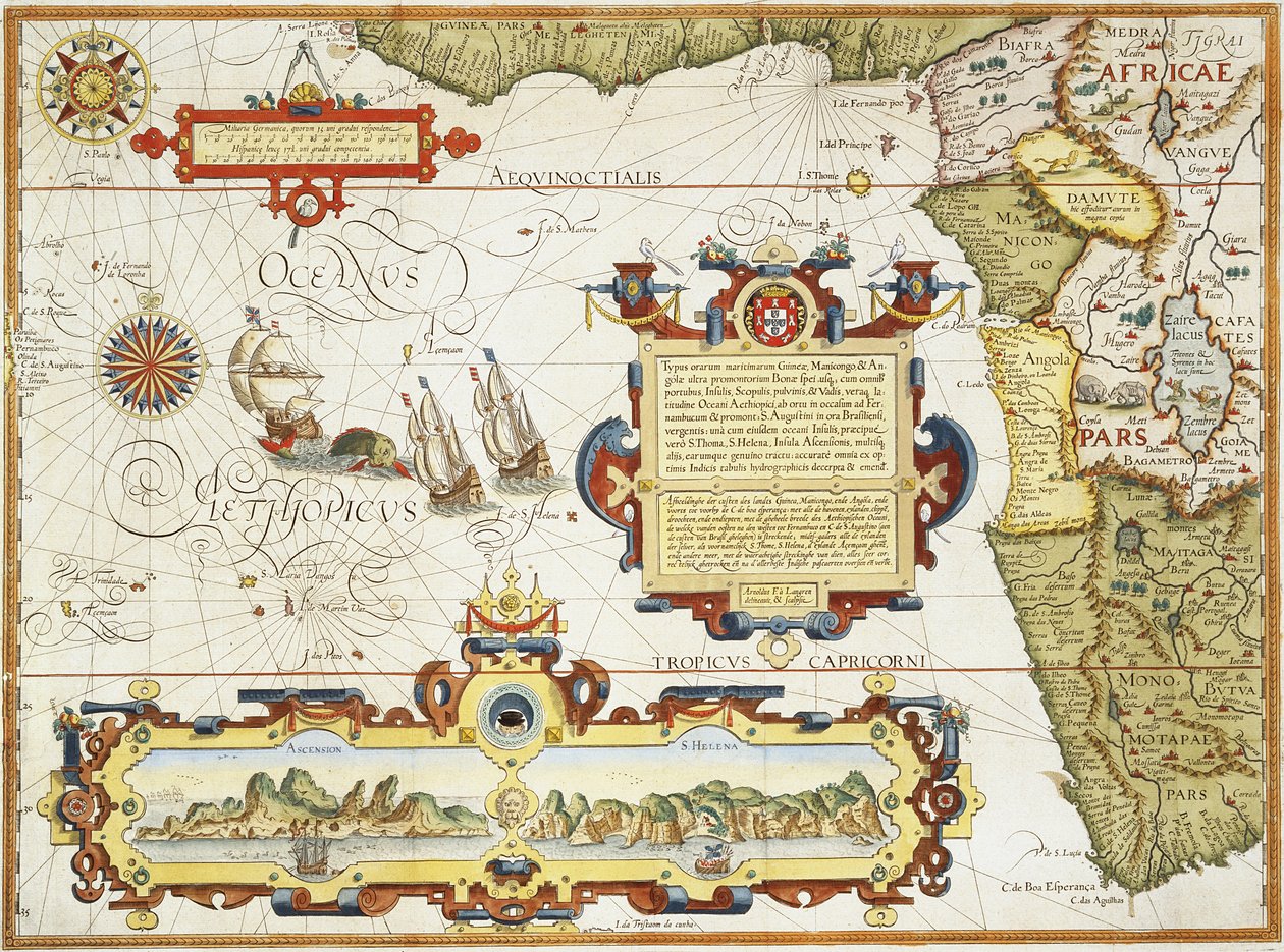 Länsi-Afrikan rannikon kartta, 1596 (käsinvärinen kaiverrus) tekijältä Arnold Florent van Langren