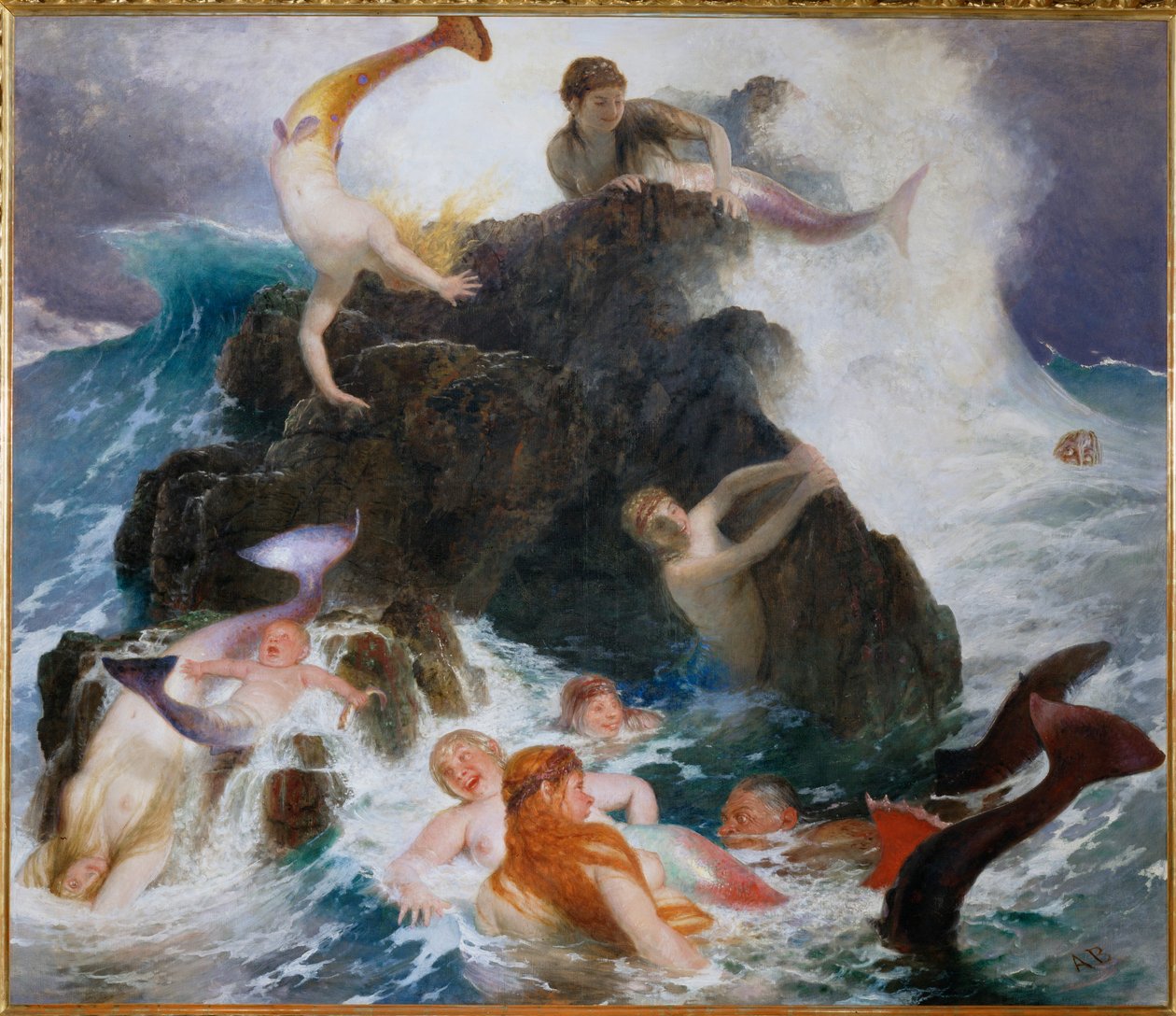 Das Spiel der Najaden - Playing nayades ... (maalaus kankaalle) tekijältä Arnold Böcklin