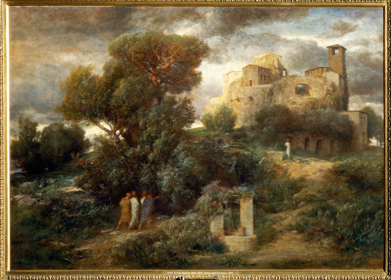 Die Pilger auf dem Weg nach Emmaus - Pyhiinvaeltajat matkalla Emmaukseen ... (maalaus kankaalle) tekijältä Arnold Böcklin