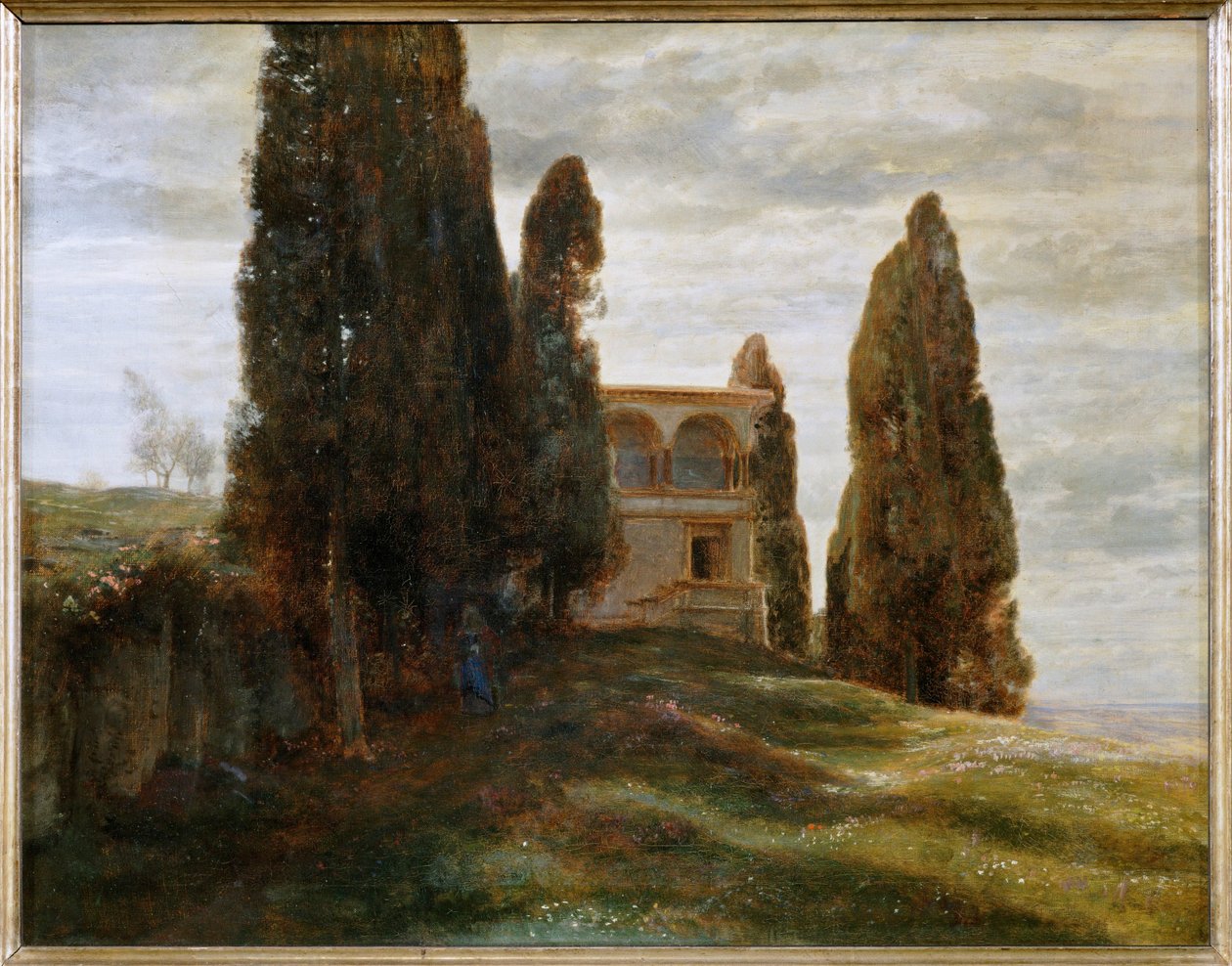 Italienische Villa im Fruehling - Italialainen huvila keväällä ... (maalaus kankaalle) tekijältä Arnold Böcklin