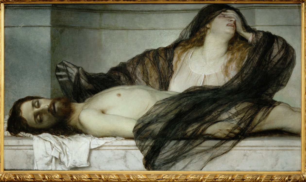 Maria Magdalena beweint den toten Christus - Maria Magdaleena valittaa kuollutta Kristusta ... (maalaus kankaalle) tekijältä Arnold Böcklin