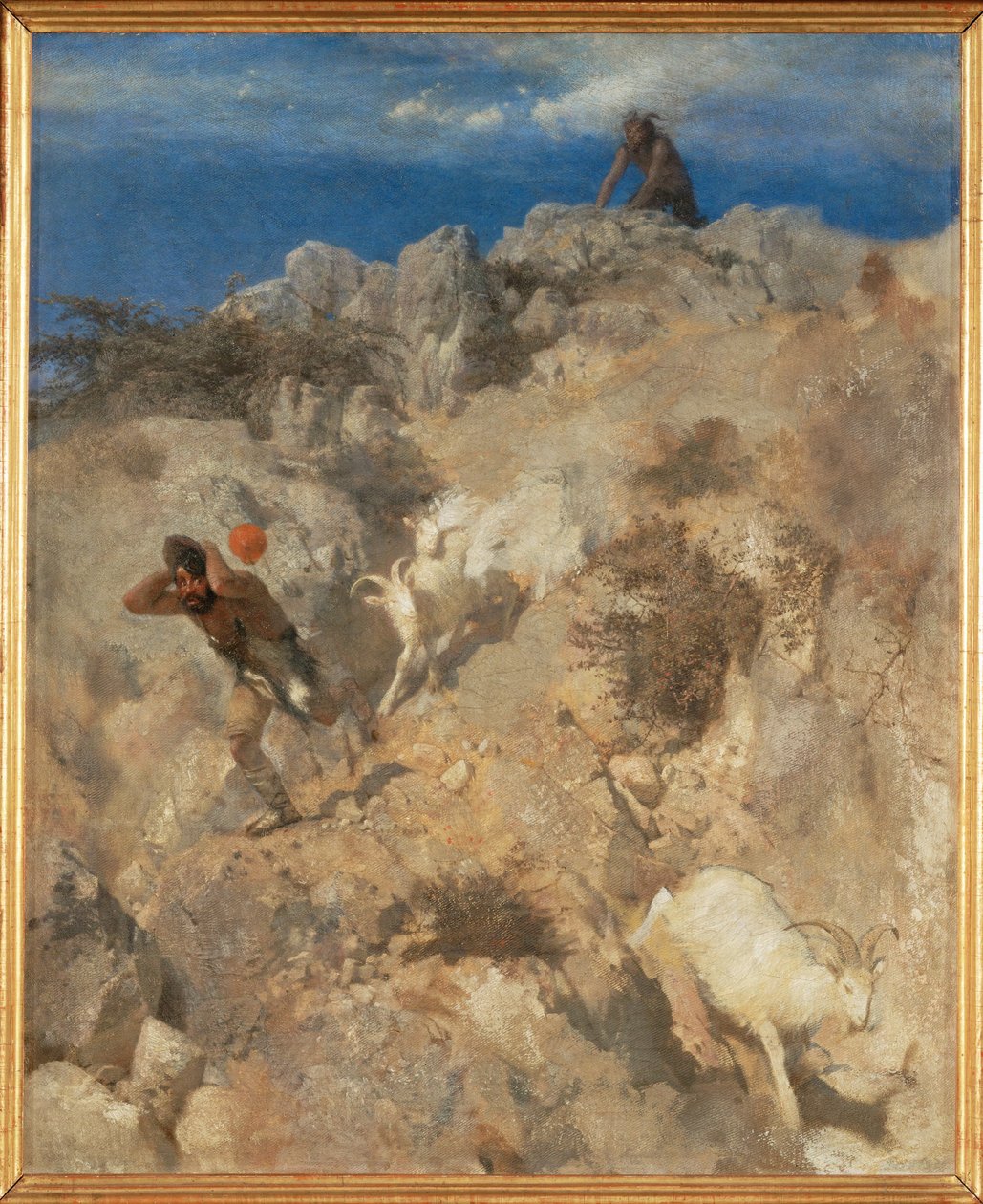 Pan säikäyttää paimenta - Pan säikäyttää paimenta ... (maalaus kankaalle) tekijältä Arnold Böcklin