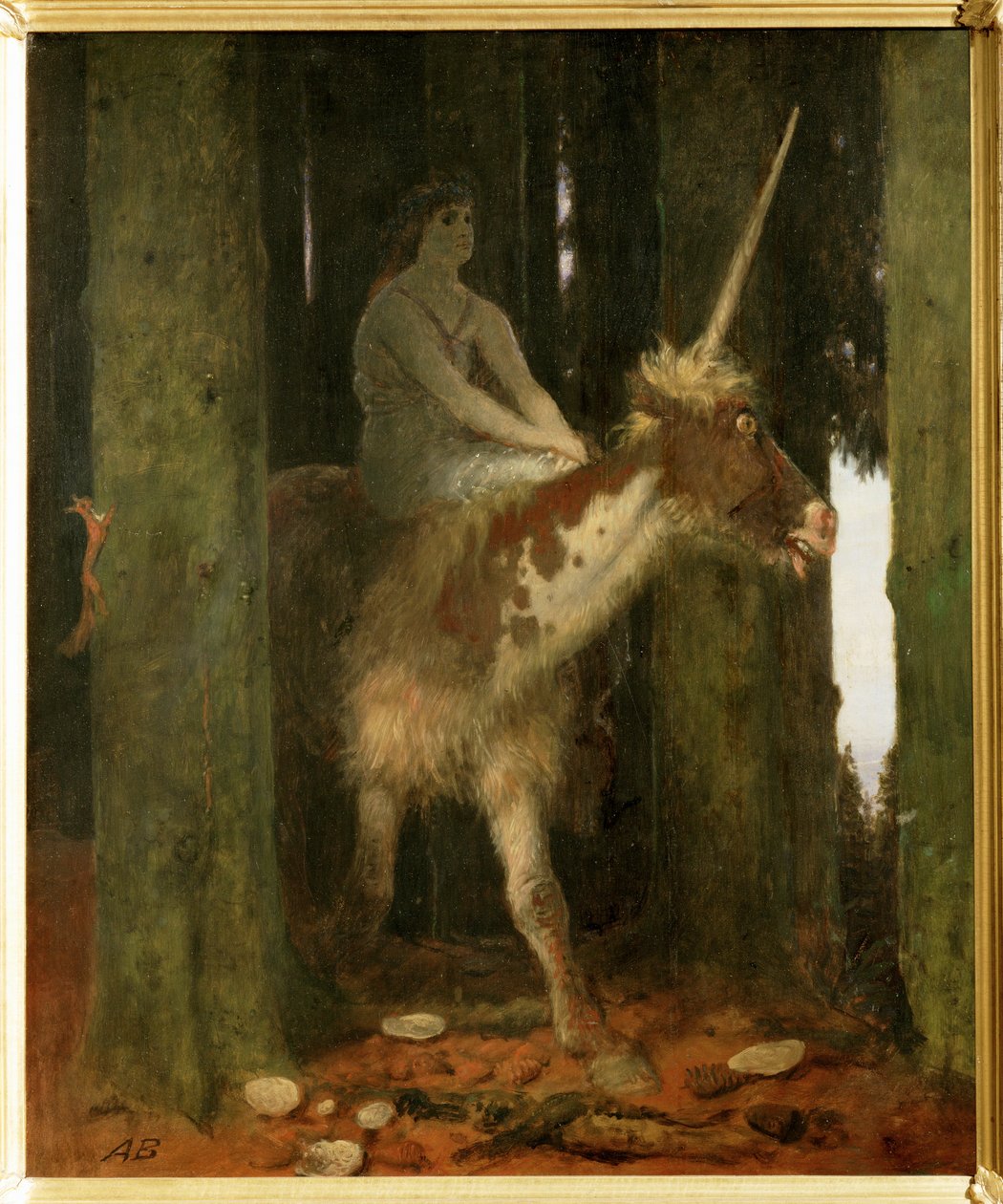 Waldesstille - Metsän hiljaisuus. ... (maalaus puulle) tekijältä Arnold Böcklin