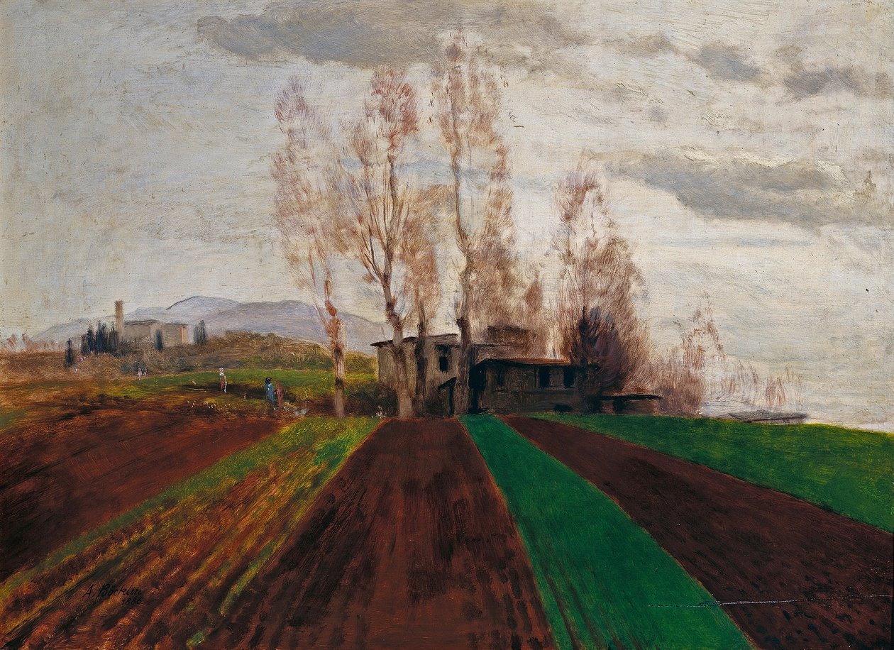 Viljelymaa alkukeväällä / Kynnetty pelto alkukeväällä tekijältä Arnold Böcklin