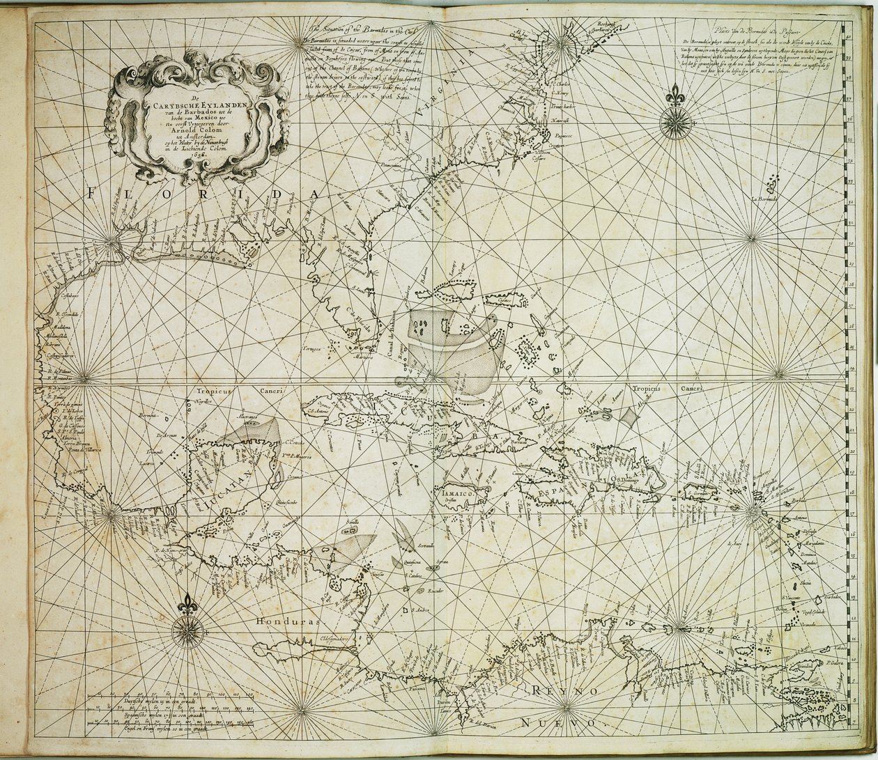 Carybsche Eylanden Barbadoksen ja Meksikon mutkan välillä tekijältä Arnold & Colom Jacob Aertsz (1600 73) Colom