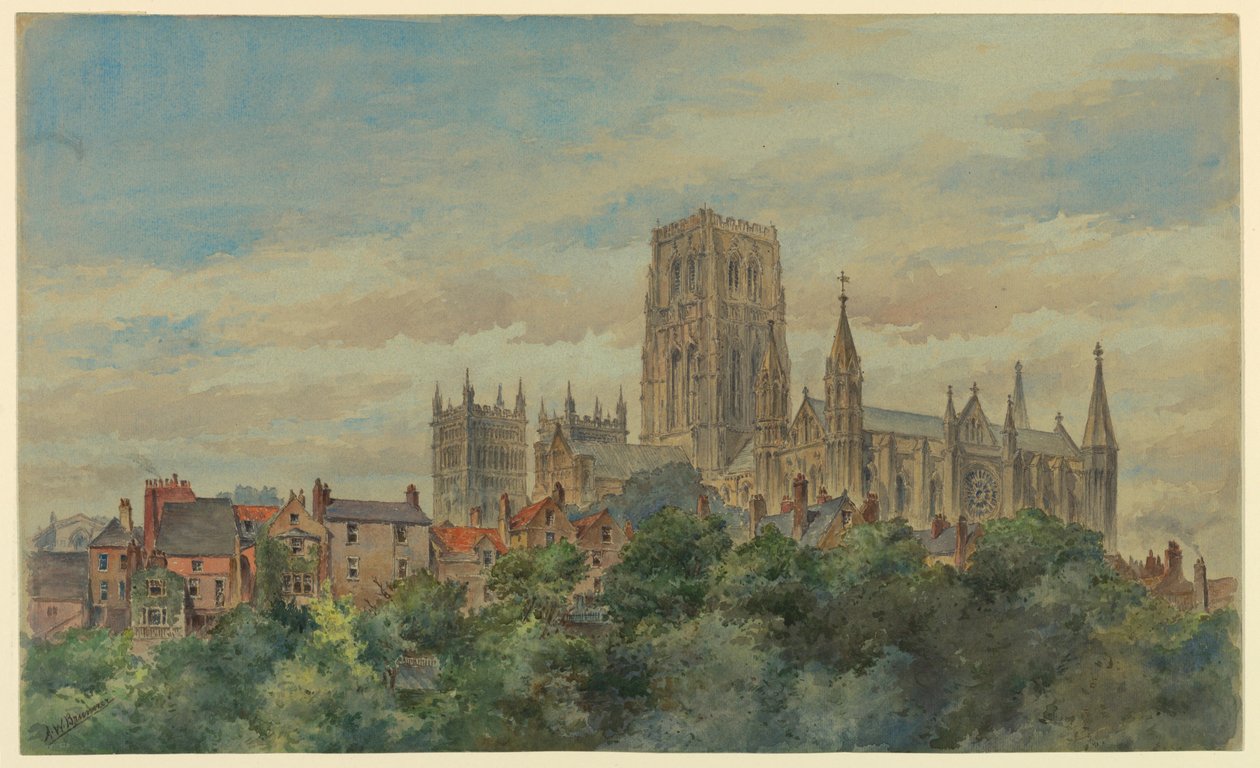 Piirros, Näkymä Durhamin katedraaliin, 1883 tekijältä Arnold William Brunner