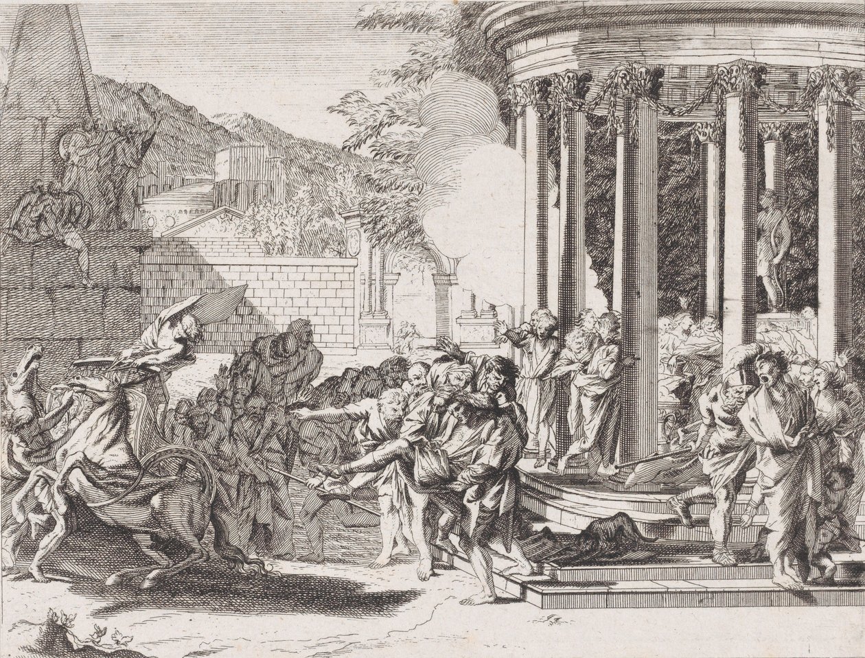 Sinorixia kannettiin temppelistä myrkytyksen jälkeen, 1650-1700. tekijältä Arnold van Westerhout.