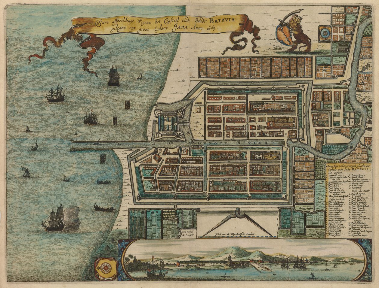 Waere affbeeldinge Wegens het Casteel ende Stadt BATAVIA gelegen opt groot Eylant JAVA Anno 1669 tekijältä Arnoldus Montanus