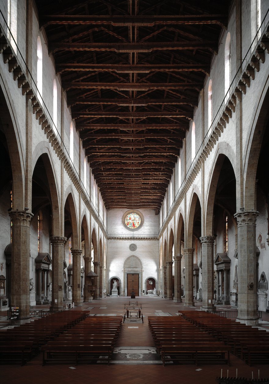 Renessanssi: Basilica Santa Crocen sisäkuva Arnolfo di Cambio (1245-1302 / 1310) projisoima (Basilica santa crocen sisäkuva) 1294 Basilica Santa Croce, Firenze, Italia tekijältä Arnolfo di Cambio