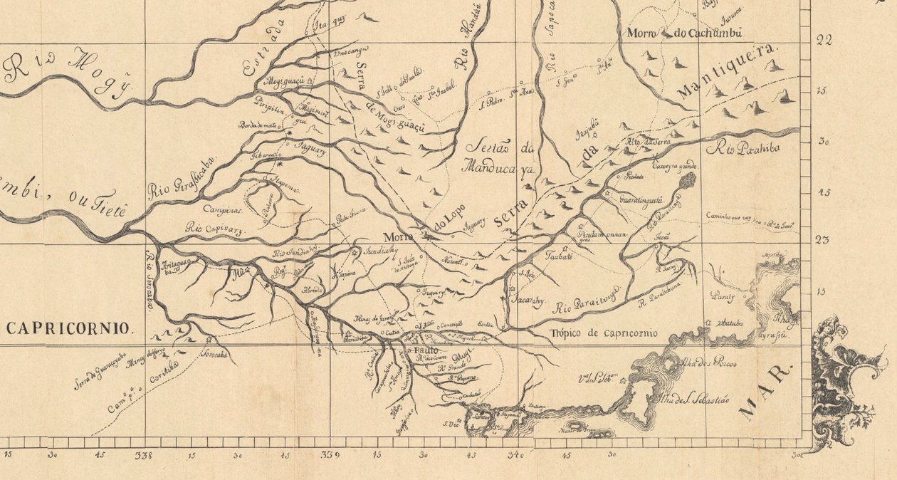Capitania de São Paulo em 1766, ja Carta corográficos dos limites do Estado de Minas Gerais com o de São Paulo tekijältä Aroeira