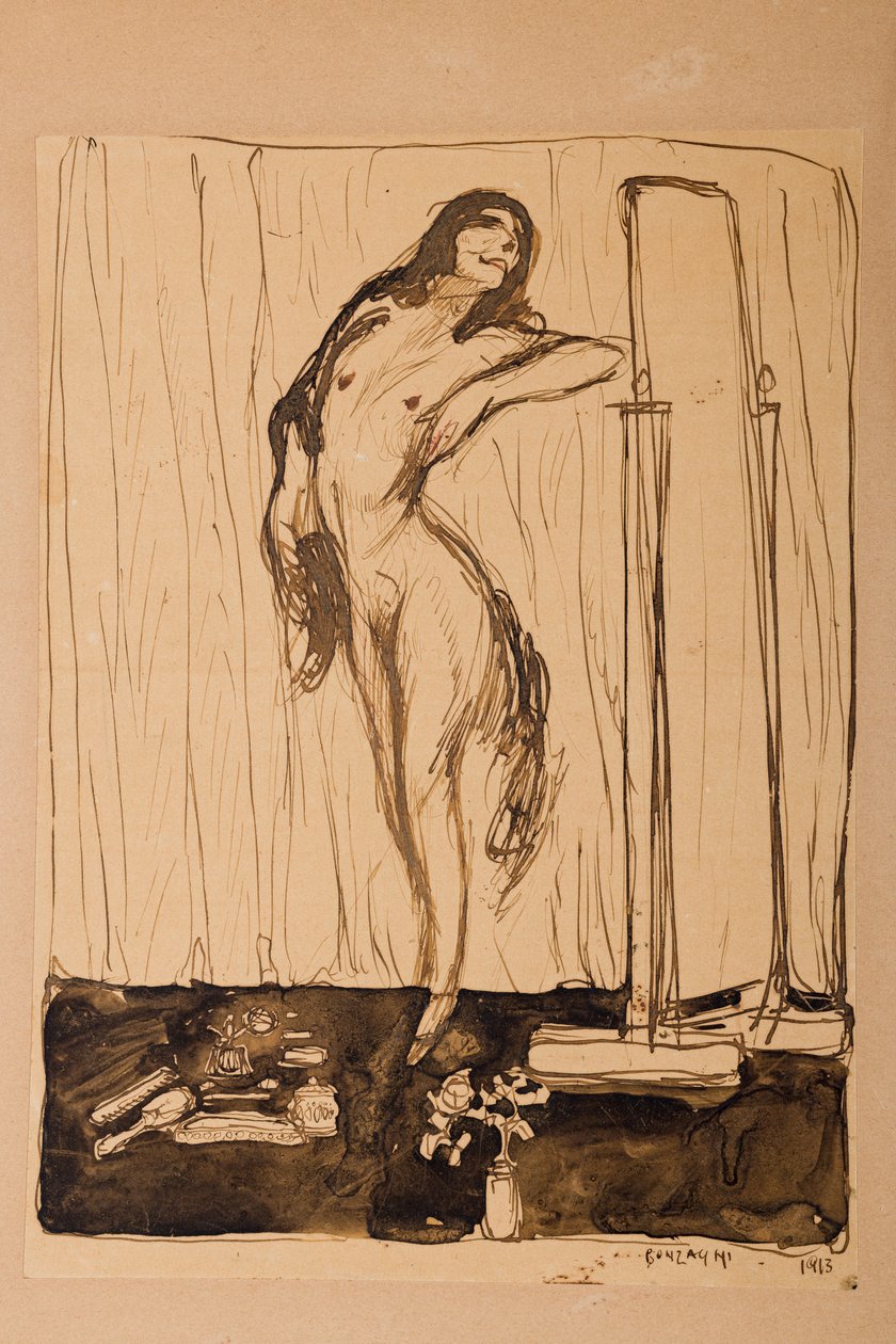 Naisen alaston, noin 1910-luku (piirustus) tekijältä Aroldo Bonzagni