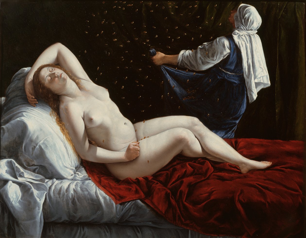Danaë, noin 1612 (öljy kuparille) tekijältä Artemisia Gentileschi