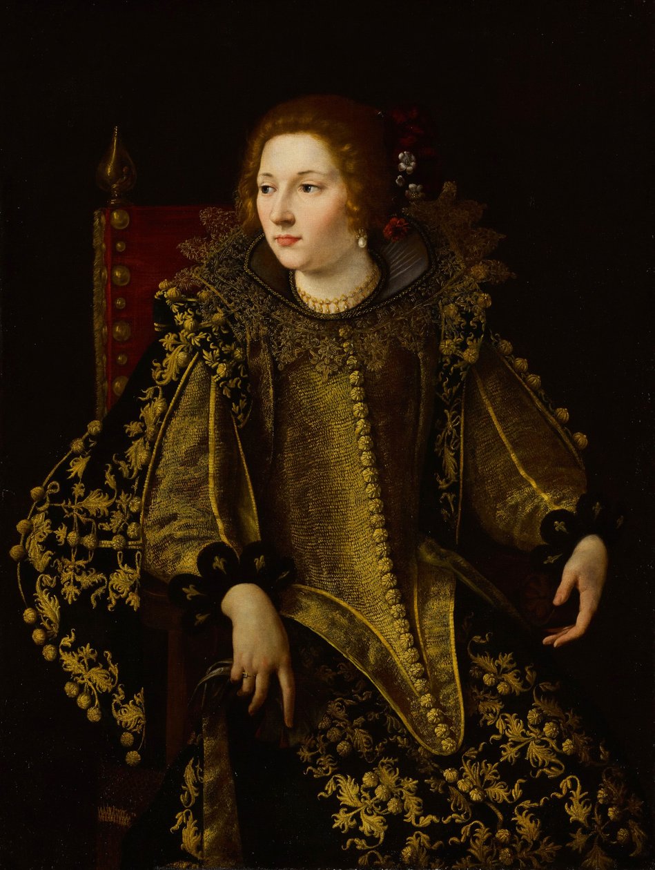 Italian: Ritratto di una donna seduta (signora Caterina Savelli) Istuvan naisen muotokuva (senora Caterina Savelli) tekijältä Artemisia Gentileschi