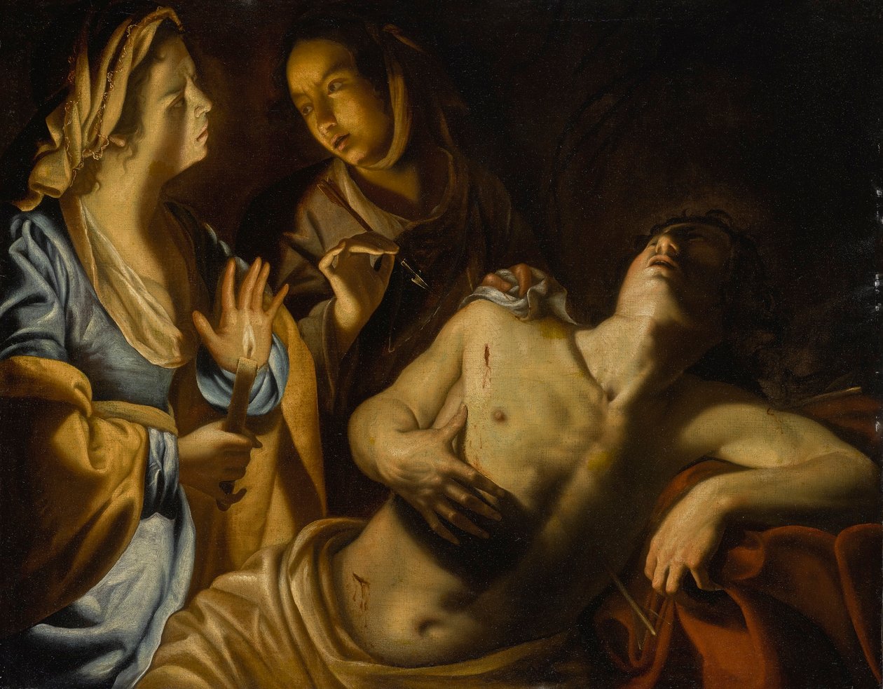 Pyhä Sebastian, jota Pyhä Irene hoitaa tekijältä Artemisia Gentileschi