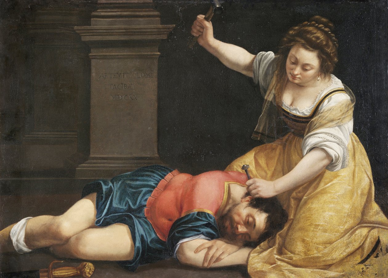 Yael tuant Sisera - Jael ja Sisera par Gentileschi, Artemisia (1598-1653), n. 1620 - Öljy kankaalle, 86x125 - Szepmuveszeti Muzeum, Budapest tekijältä Artemisia Gentileschi