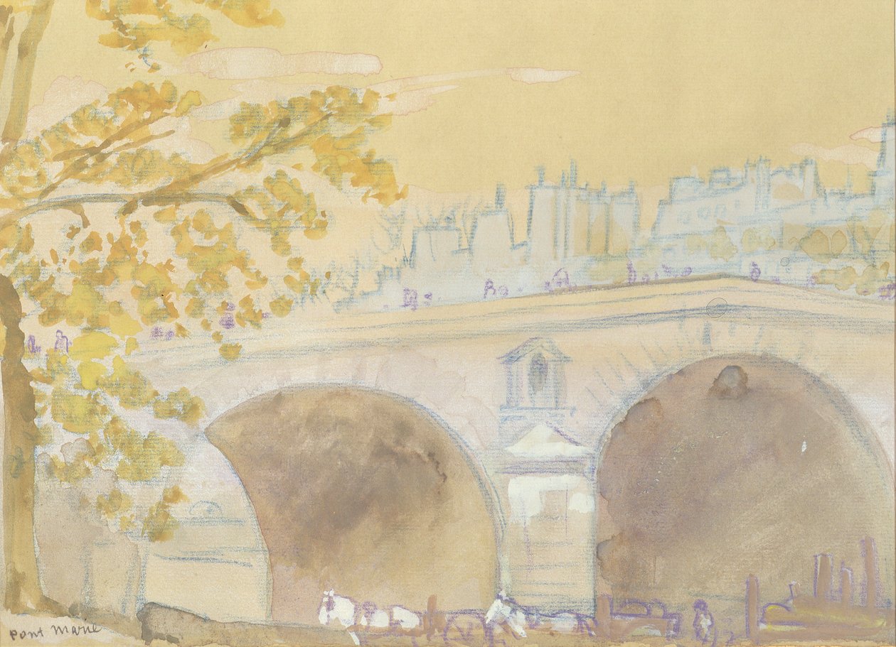 Pont Marie Quai des Celestinsistä, 1926 (wc paperilla) tekijältä Arthur Bowen Davies