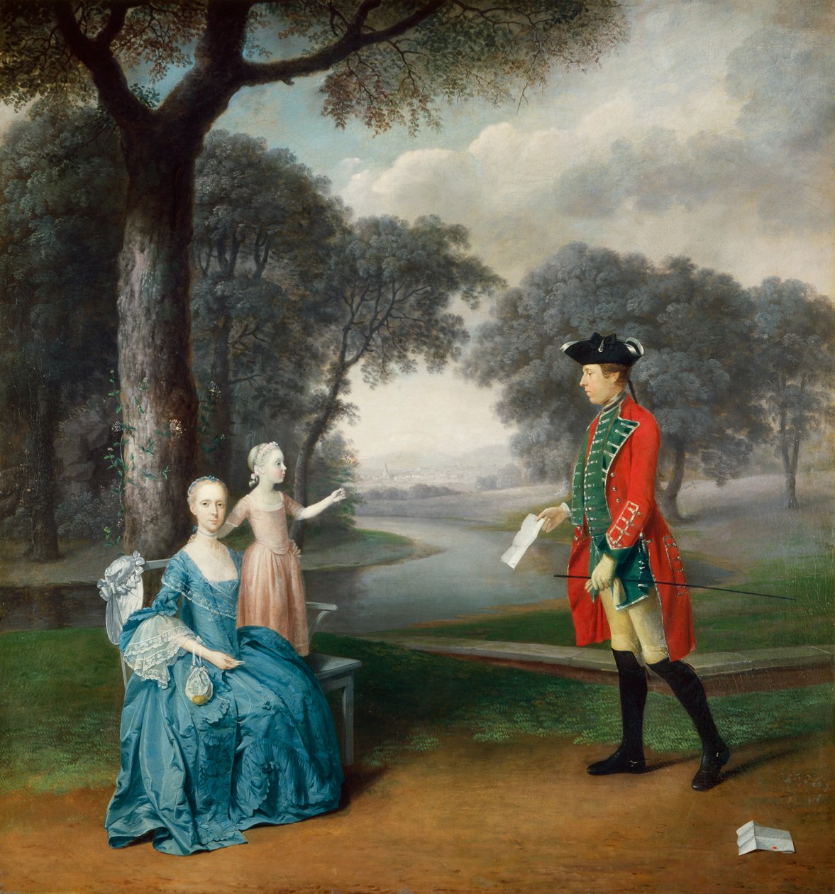 Francis Vincent, hänen vaimonsa Mercy ja tytär Ann, Weddington Hallista, Warwickshirestä, 1763 tekijältä Arthur Devis