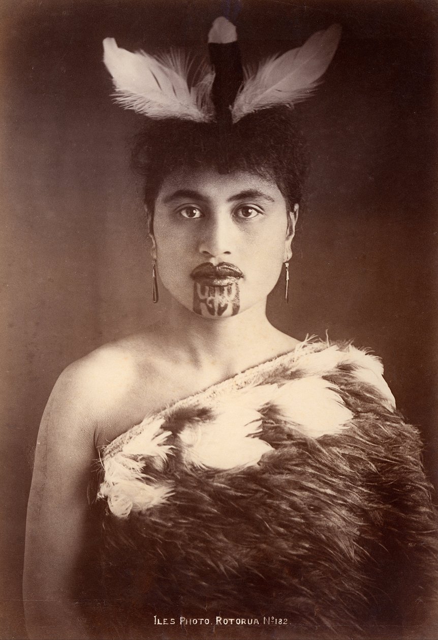 Maori nainen, Rotorua, Uusi -Seelanti tekijältä Arthur James Iles
