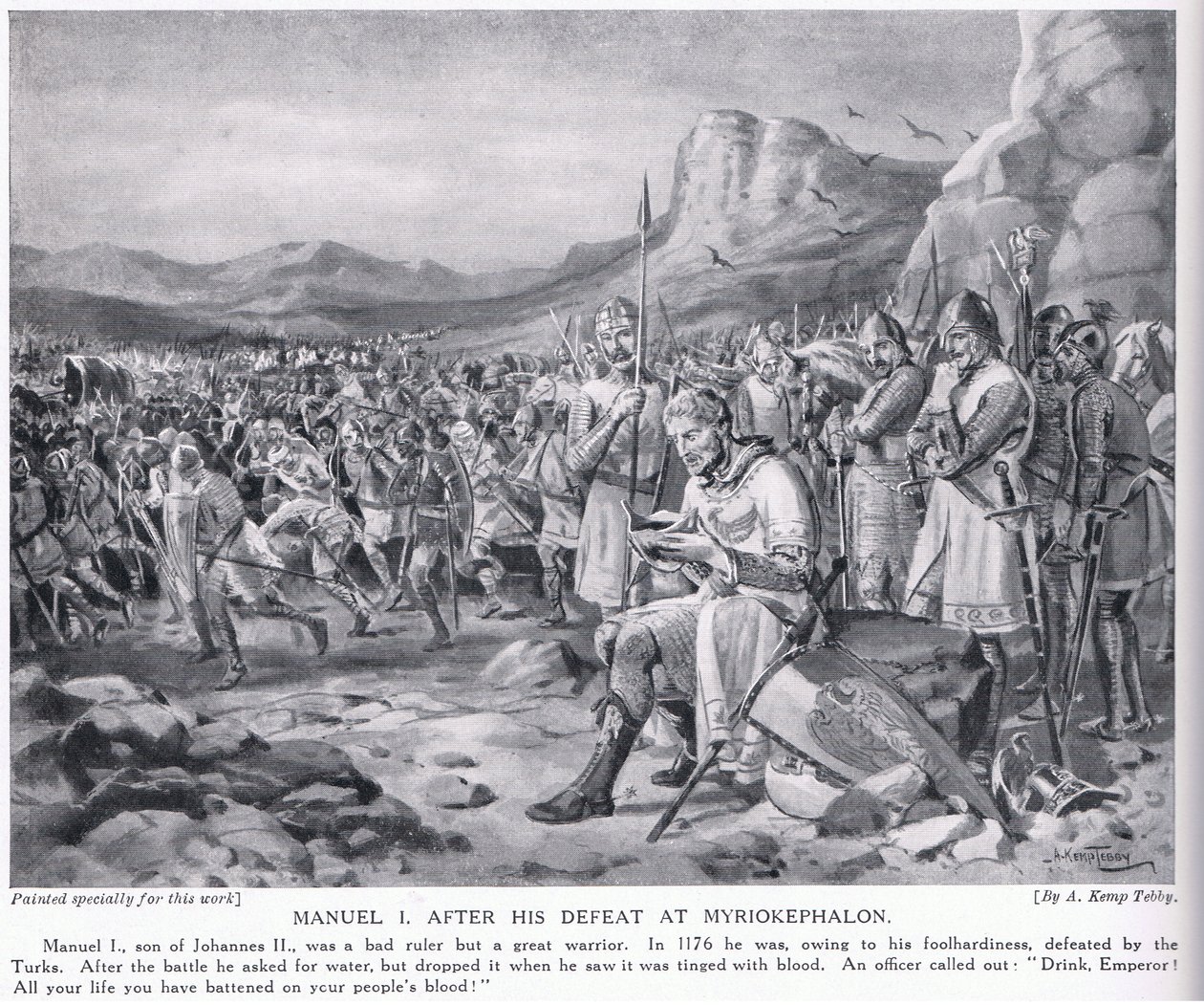 Manuel I, hävittyään Myriokephalonissa 1176 jKr. tekijältä Arthur Kemp Tebby