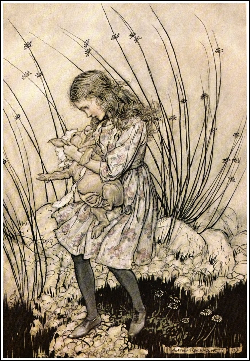 Alices Adventures in Wonderland - Se murahti jälleen niin väkivaltaisesti, että hän katsoi alas kasvoilleen hälytyksessä tekijältä Arthur Rackham