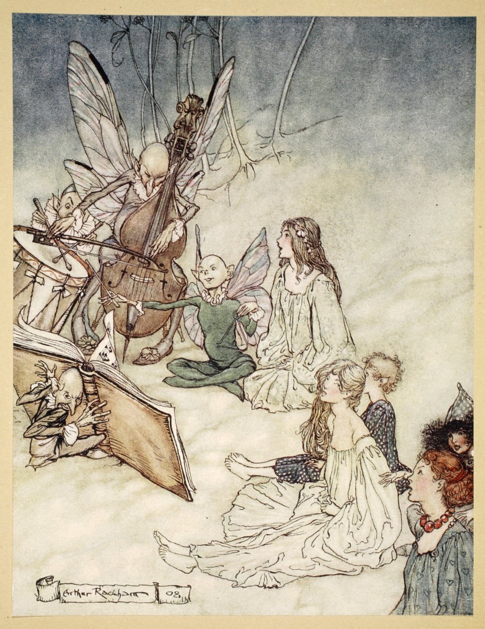 Ja keijulaulu, kuvitus William Shakespearen "kesäyön unelmasta", 1908 tekijältä Arthur Rackham