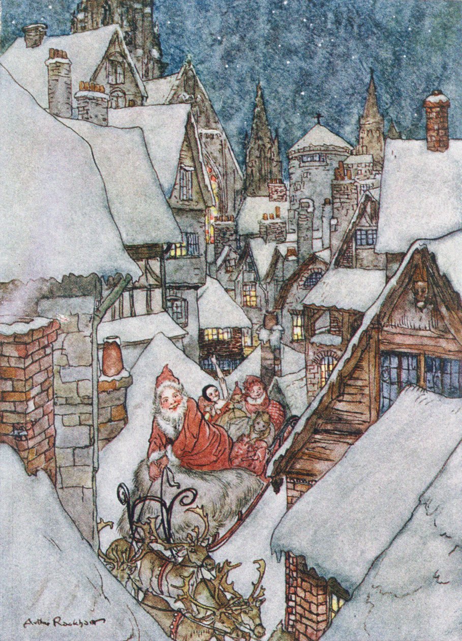 Joulukuvituksia Clement C. Mooren teoksesta "Yö ennen joulua", 1931 tekijältä Arthur Rackham