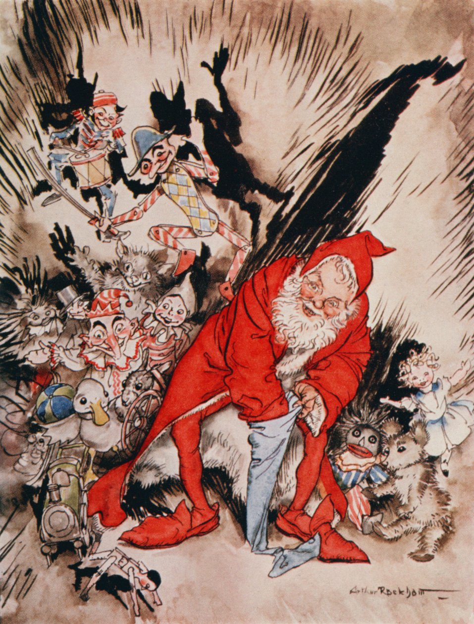 Joulukuvituksia Clement C. Mooren teoksesta "Yö ennen joulua", 1931 tekijältä Arthur Rackham