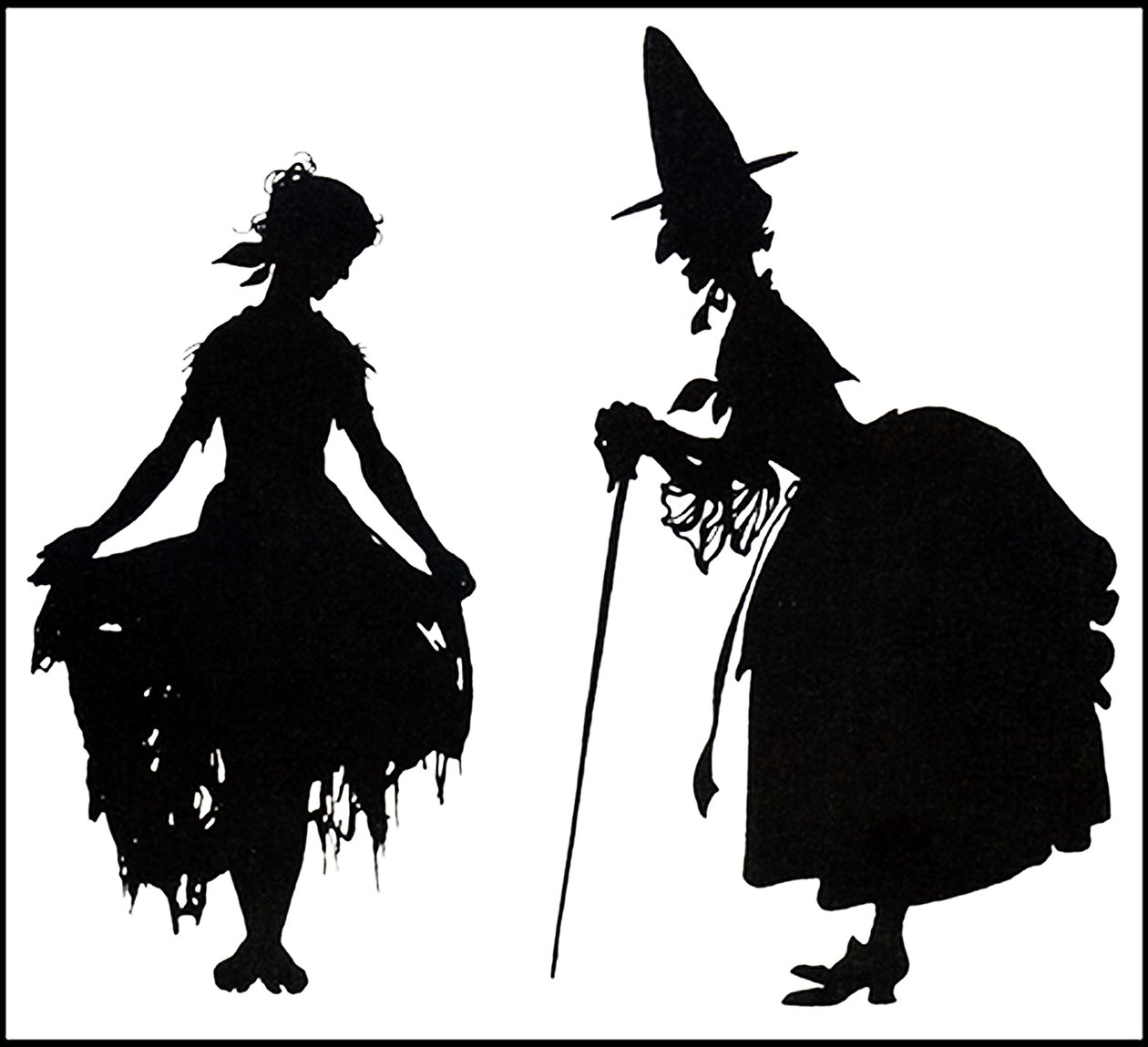 Cinderella tervehtimässä pahaa äitipuoliaan, 1919 tekijältä Arthur Rackham