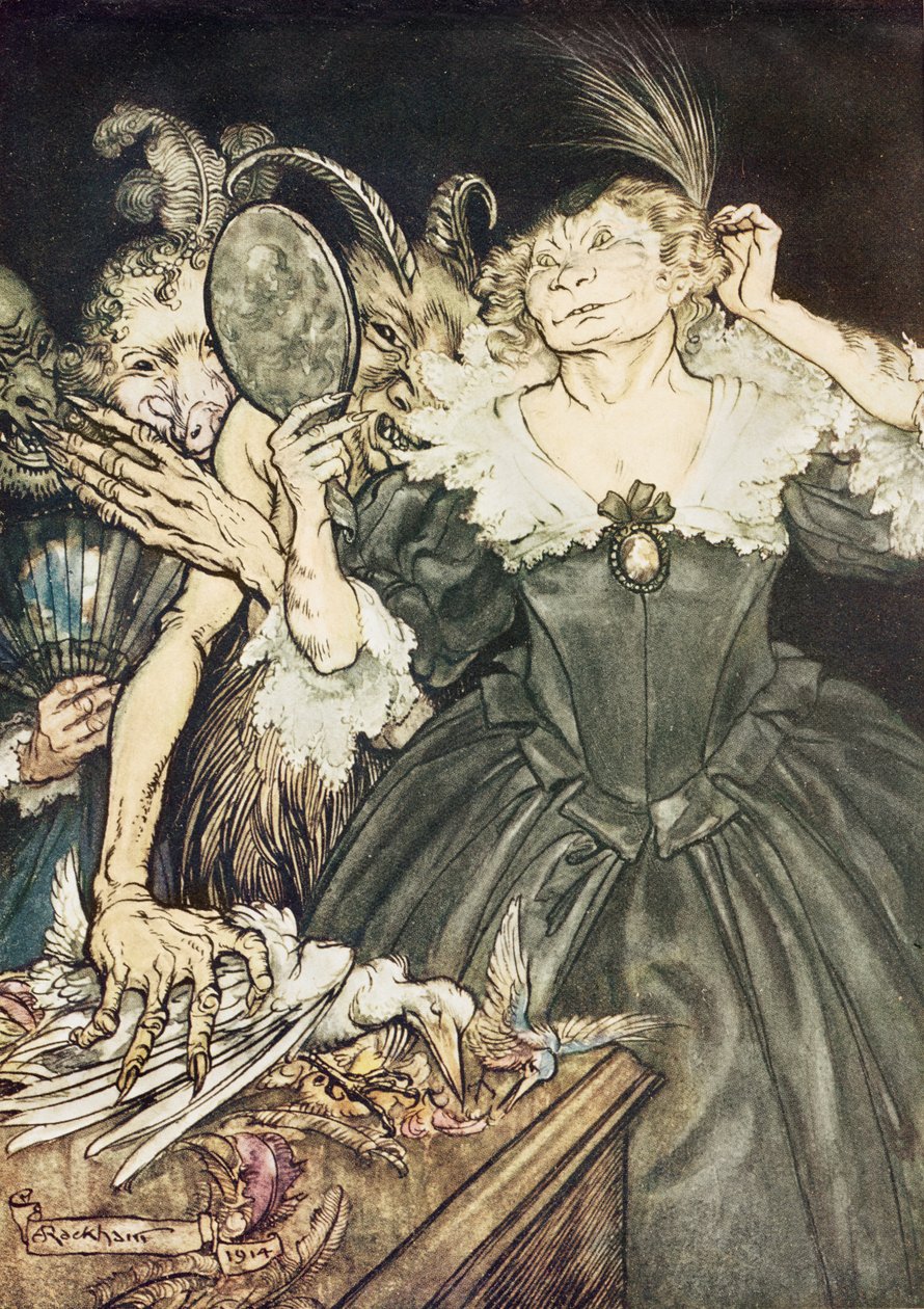 John Miltonin Comus: Ja heidän kurjuutensa on niin täydellinen, 1914 tekijältä Arthur Rackham