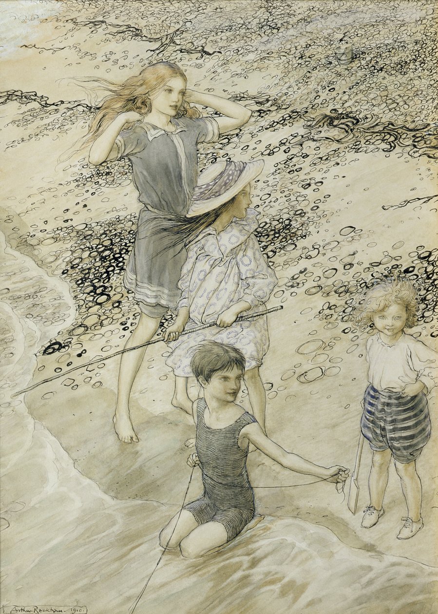 Neljä lasta meren rannalla, 1910 tekijältä Arthur Rackham