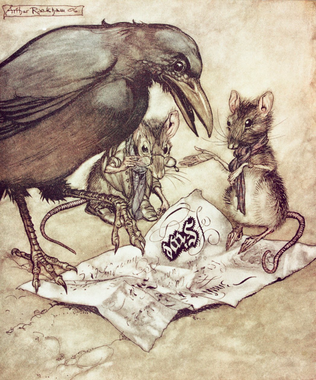 Järjetöntä! huusi Solomon raivoissaan J. M. Barrien teoksesta "Peter Pan Kensington Gardensissa", 1906 tekijältä Arthur Rackham
