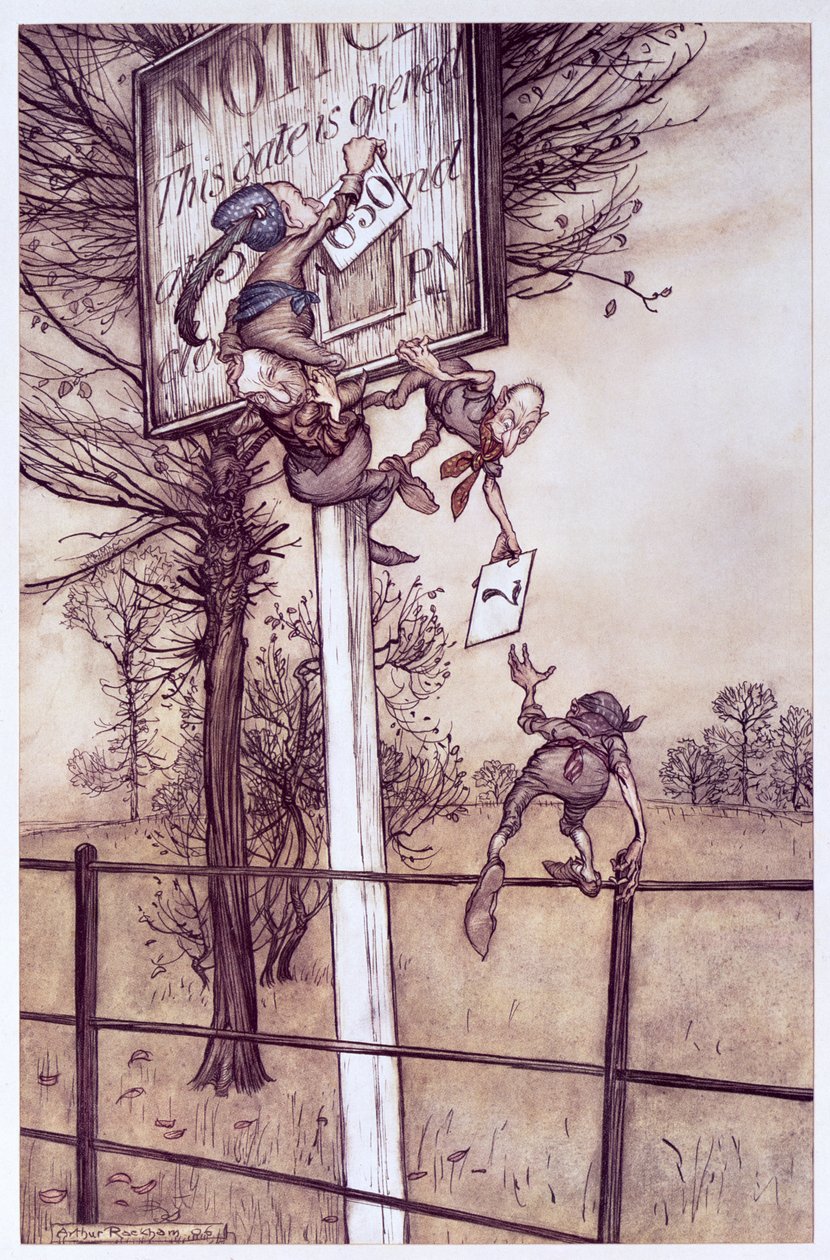 The Goblins elokuvasta "Peter Pan Kensington Gardensissa", kirjoittanut J.M. Barrie, 1906 tekijältä Arthur Rackham