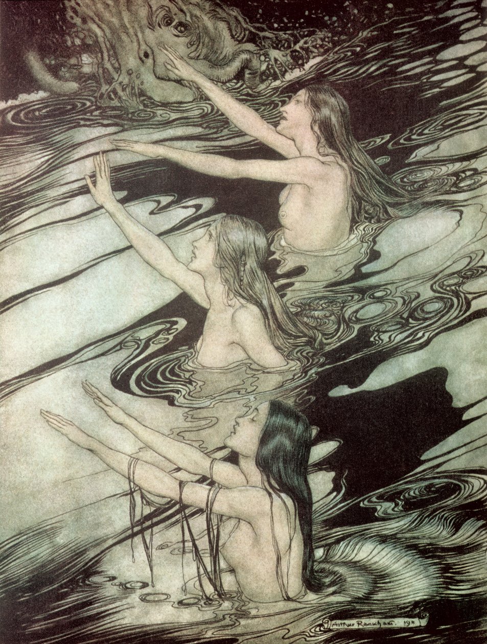 Reinin neitsyt Richard Wagnerin teoksesta Siegfried ja The Twilight of the Gods, 1911 tekijältä Arthur Rackham