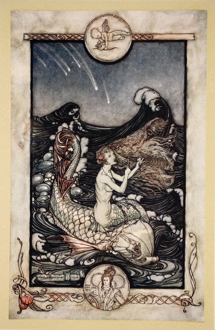 Kuuntele merineitojen musiikkia, kuvitus William Shakespearen "Kesäyön unelmasta", 1908 tekijältä Arthur Rackham