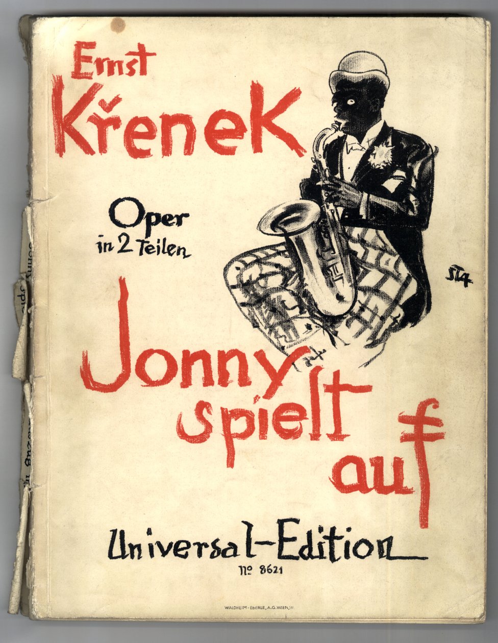Ernst Krenek, Jonny Strikes Up, kansi pianosta (1. painos) tekijältä Arthur Stadler