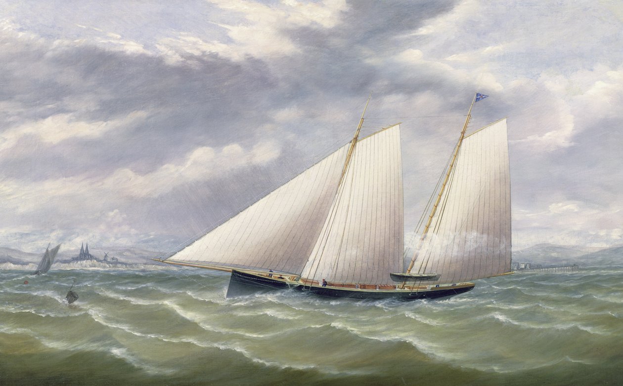 Kovassa tuulessa oleva leikkuri lentää Royal Thames Yacht Clubin Burgeea tekijältä Arthur Wellington Fowles