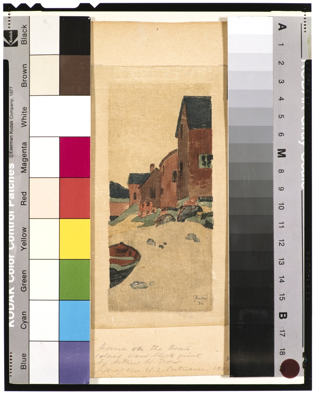 Harmaa päivä (Talot rannalla), n. 1895 tekijältä Arthur Wesley Dow