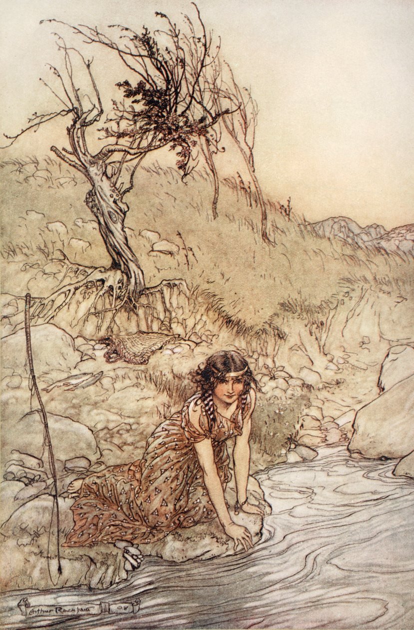 Hermia, kuvitus William Shakespearen "Kesäyön unelmasta". tekijältä Arthur (after) Rackham