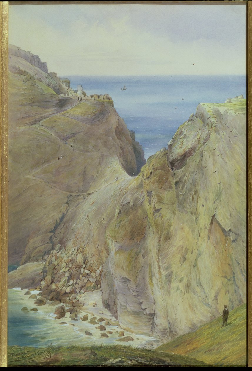 Tintagel, 1887 (wc, guassi paperille) tekijältä Arthur Ackland Hunt