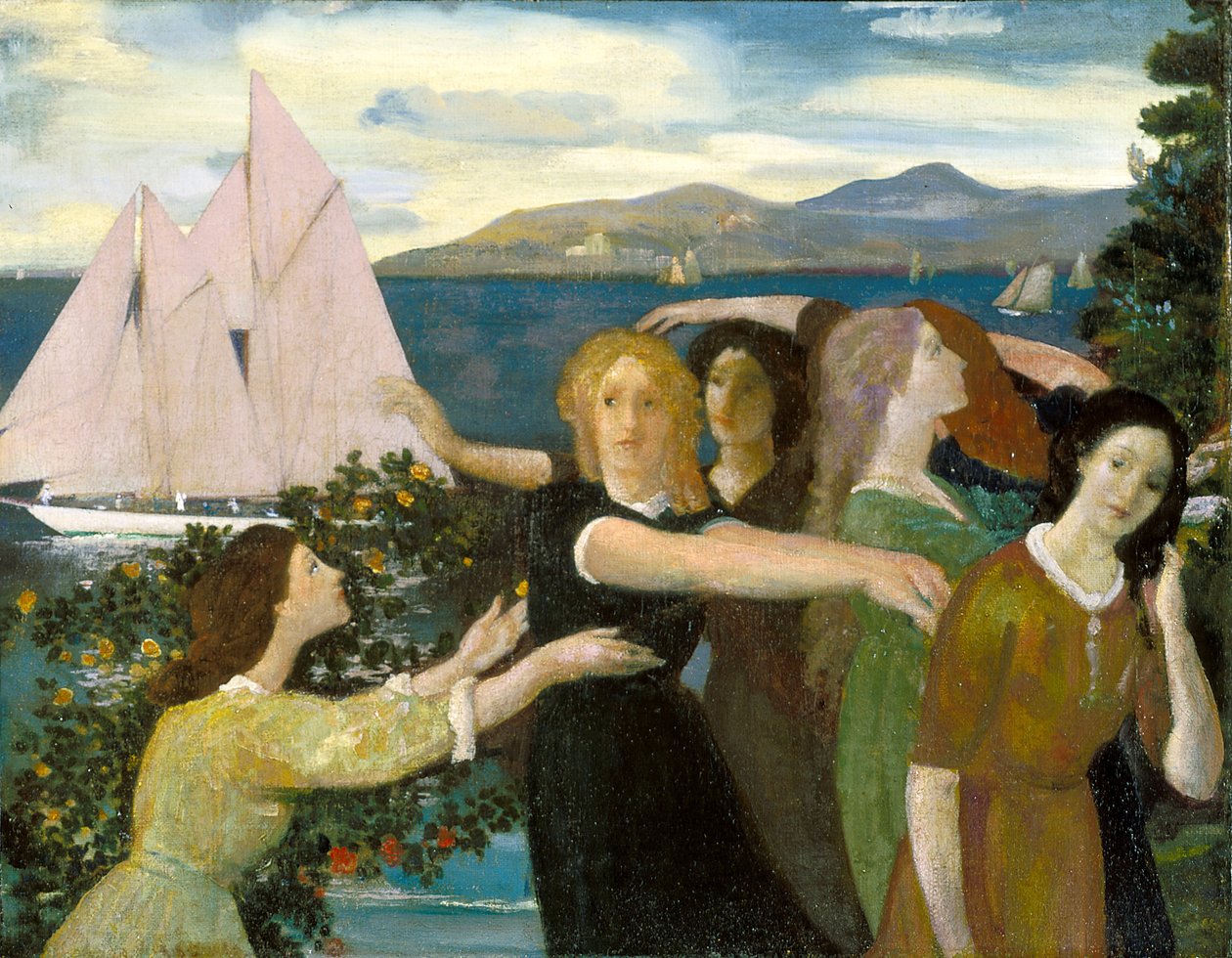 Across the Harbor (öljy kankaalle) tekijältä Arthur Bowen Davies